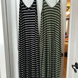 Zenana Outfitters Black and Olive Striped Maxi Dress